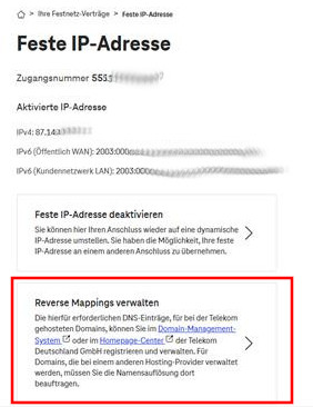 Reverse DNS Mapping auswählen