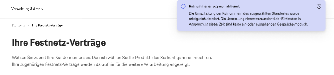 Rufnummern aktiviert