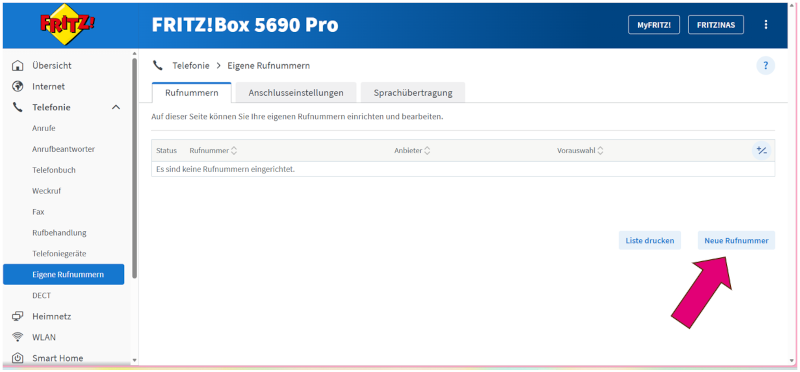 FRITZ!Box - eigene Rufnummer einrichten